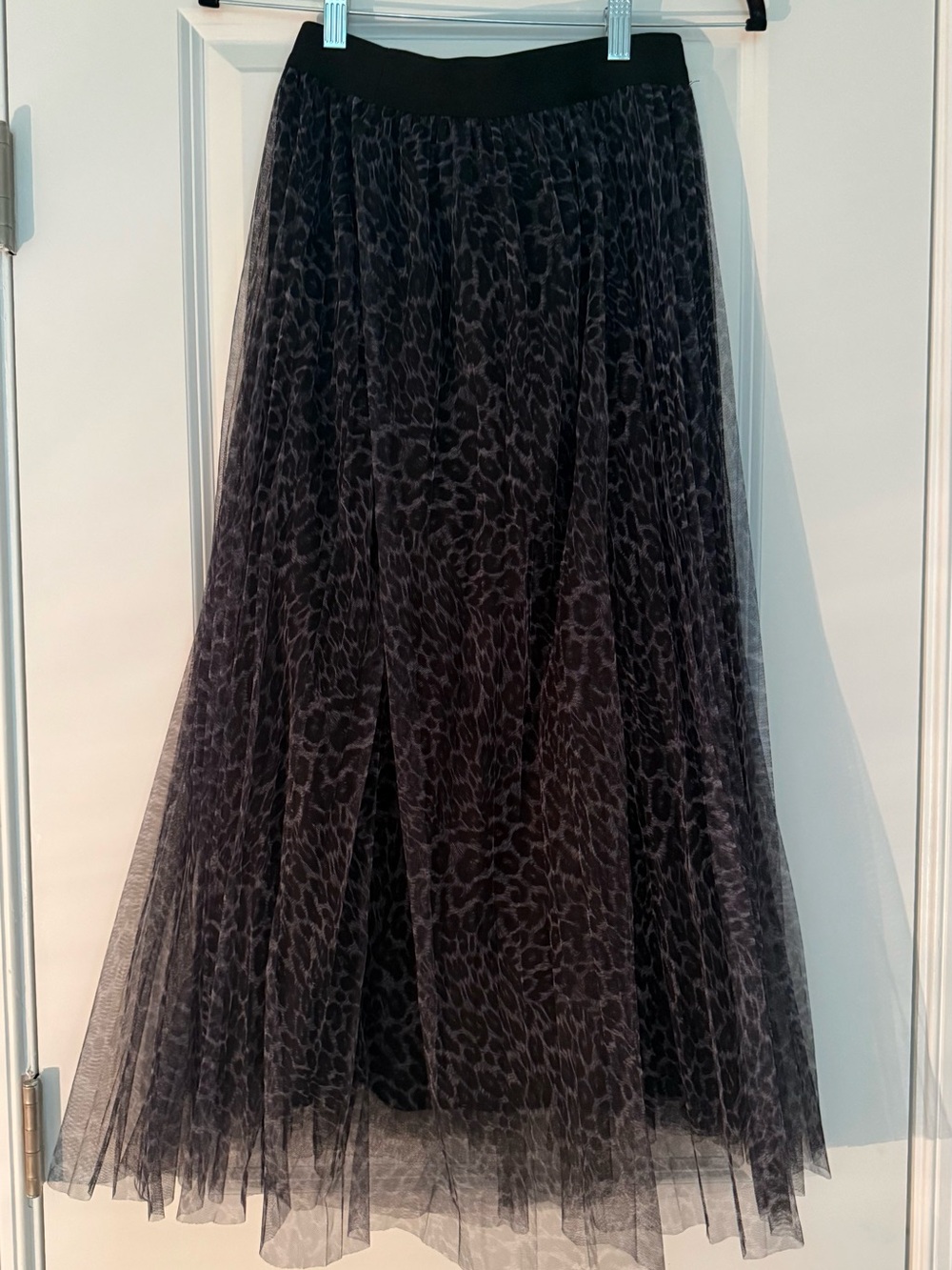 Leopard Print Black Tulle Maxi Skirt